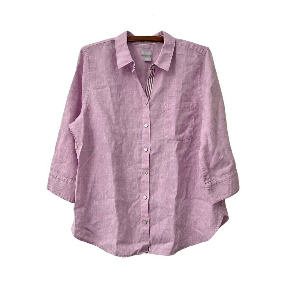 Chicos Womens Lavender Fresh Chic No Iron Linen Breathable Button Shirt Sz Large